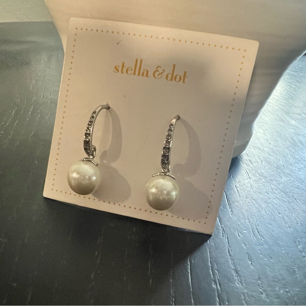 Stella & Dot CZ/Silver Earrings with White Pearls
